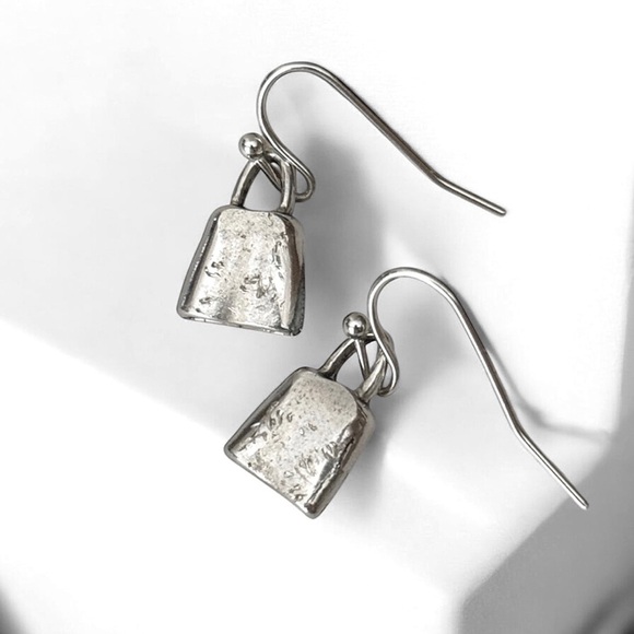 5 For $25💫Alternative Silver Cowbell Hammered Dangles Earrings - Picture 3 of 5